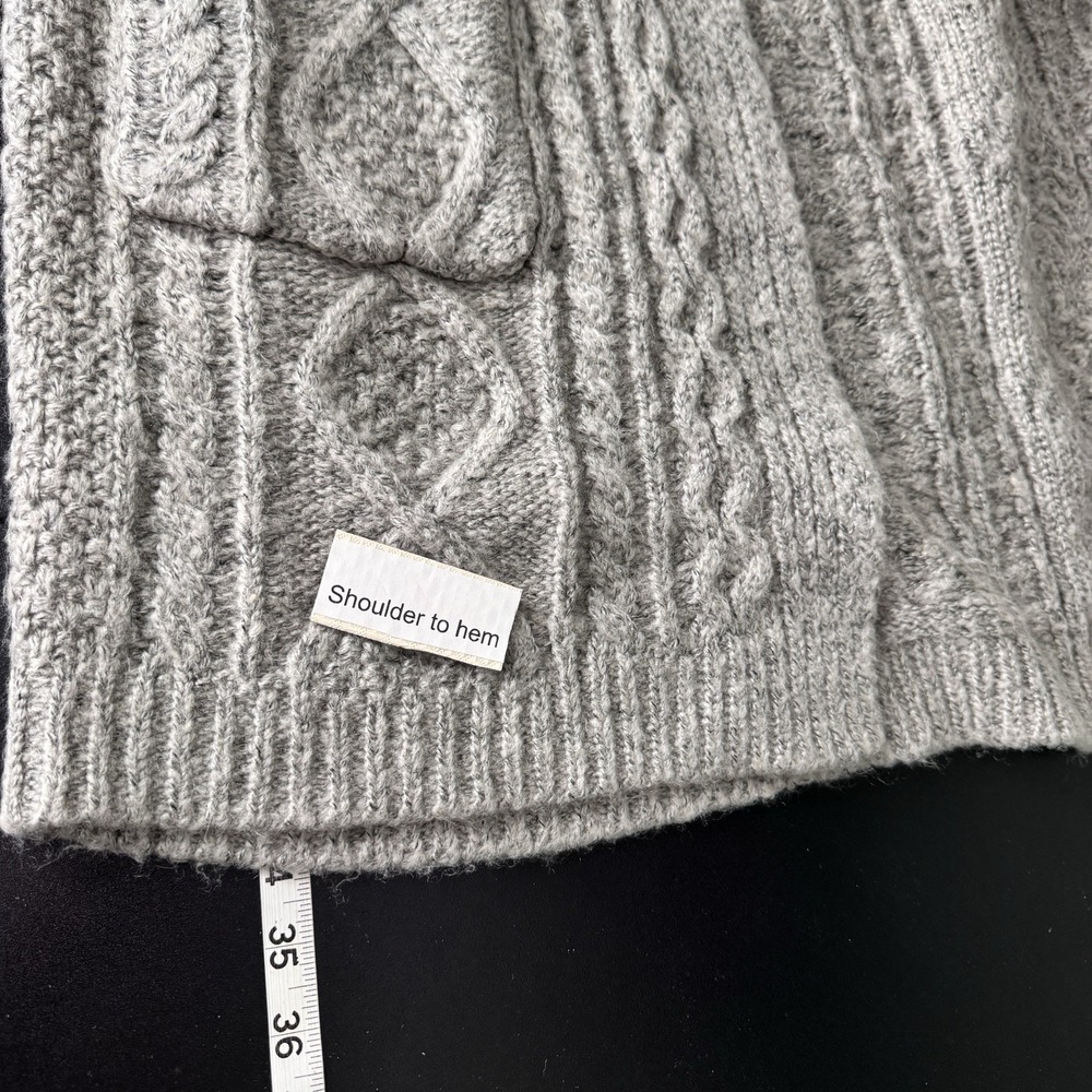 Look Cable Knit Cardigan Women Heather Gray Minimal Lounge CozyThick Duster OSFM - Picture 8 of 9
